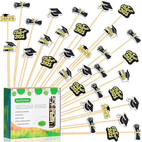Graduation Cocktail Picks Class of 2025 Congrats Grad Theme Decoration Long Toothpicks Fruit Sticks Skewers Topper for Appetizer Charcuterie Food Sandwich Cupcake Decorations Themed Party Supplies