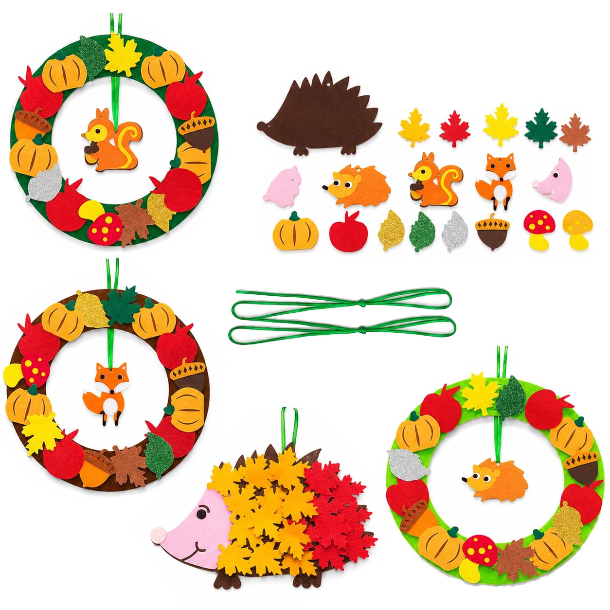 CWWYQ 4 Pcs Autumn Craft Kits, Three Wreath Craft and a Hedgehog Kit