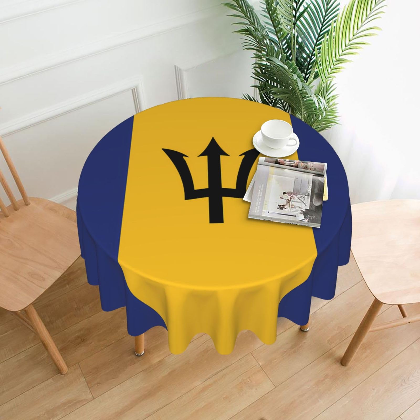 WHJSHOP Flag of Barbados Prints Round Decorative Throw – 60in Stylish Table Cover for Dining, Parties & Outdoor Events