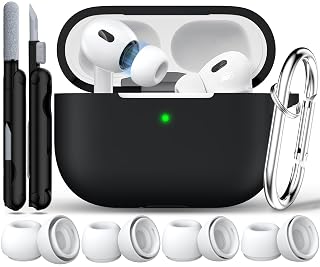 RFUNGUANGO Compatible with airpods pro 2 case (2023/2022/2019), Soft Silicone Protection AirPod Pro Case Cover(USB-C/Lightning Cable) with Cleaner kit&EarTips,Black - Amazon product rated Grade B