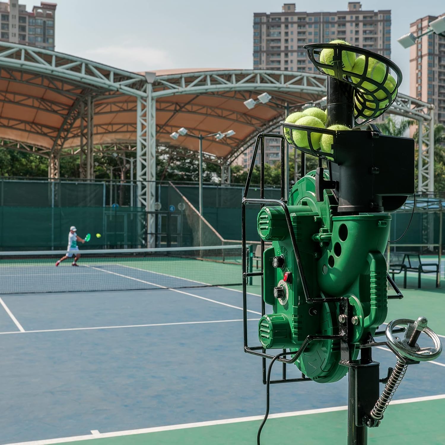 Furlihong 666PBH Pro Tennis Ball Machine, 40 to 68 MPH, Adjustable Launching Angle, Speed and Height, with Detachable Extendable Ball Feeder