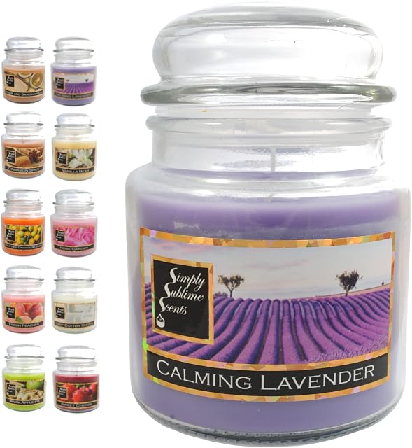SIMPLY SUBLIME SCENTS - Luxury Scented Candle - Exceptional Fragrance Oil - Medium Glass Jar, Up to 76 Hours - Clever Wax Formula For Long, Clean, Even Burn - Calming Lavender - Cotton Wick