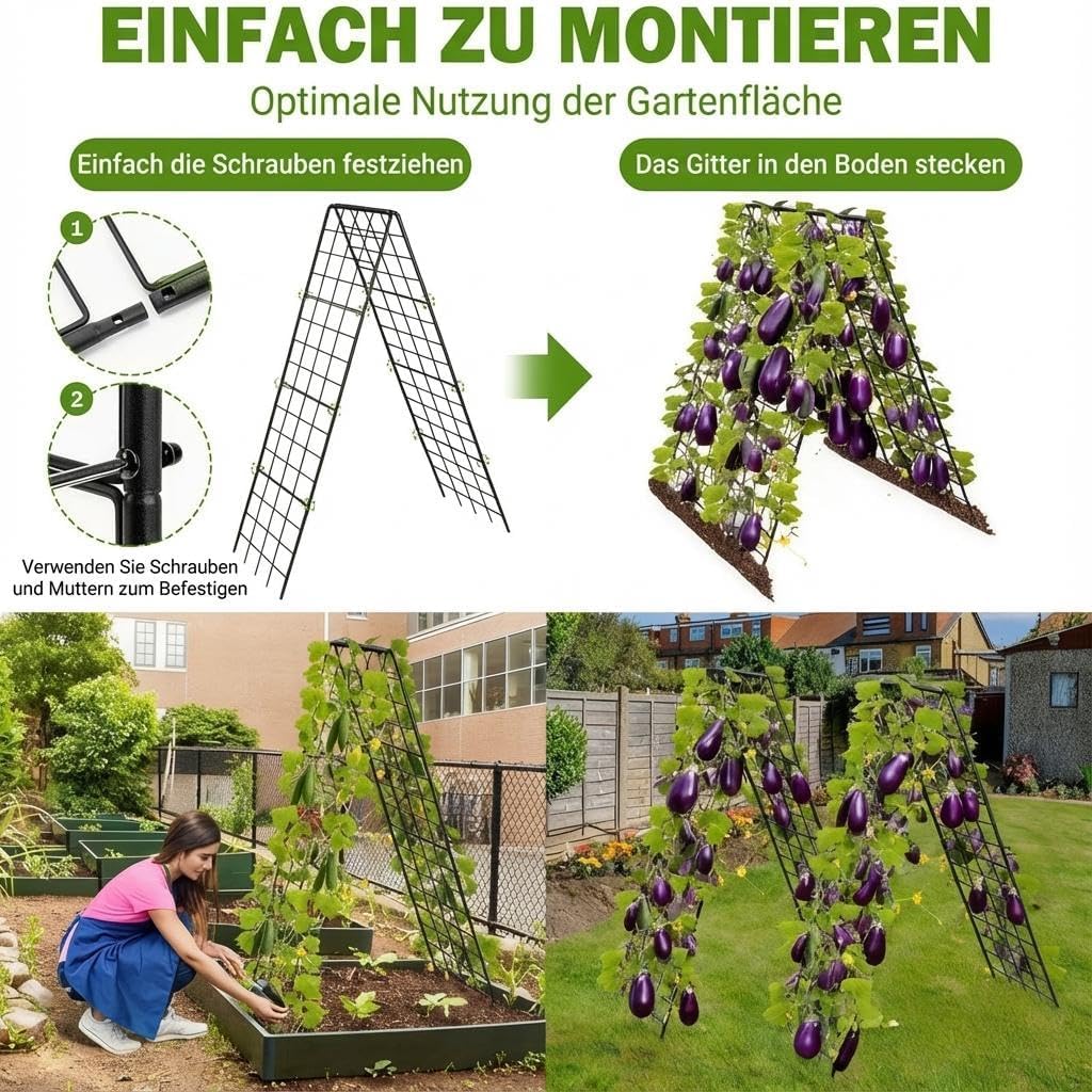 Rankgitter für Tomaten & Gurken, 2 Stück 100cm-Metall Pflanzenständer Rankhilfe Set, A-Form Gitterspalier für Kletterpflanzen, Gemüse & Obst