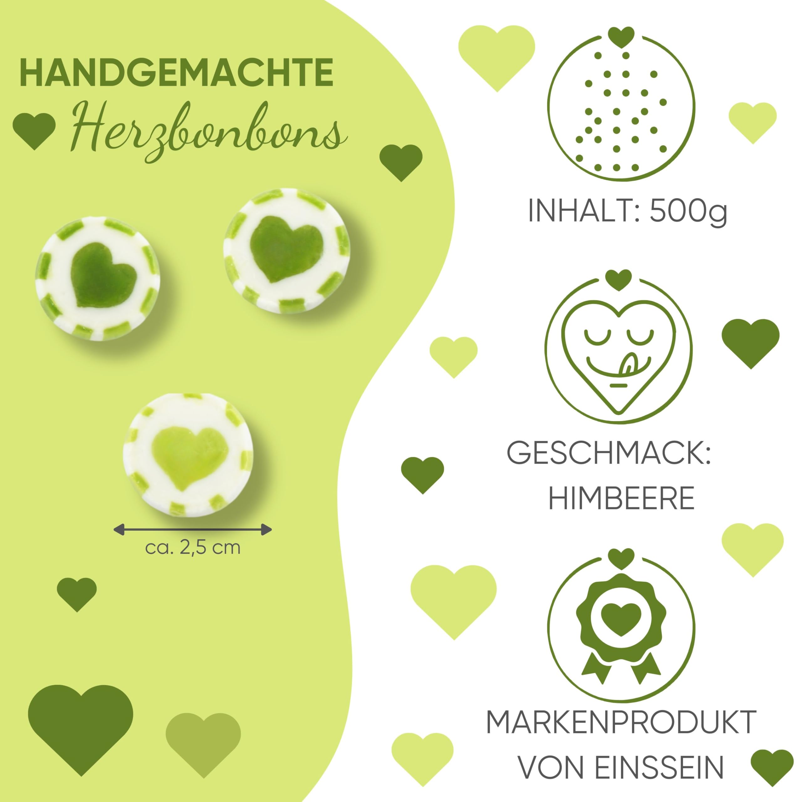 EinsSein Caramelos Corazón Verde-Blanco 5kg | Dulces en Forma de Corazón para Boda Bautizo Cumpleaños Comunión | Candy Bar Sweet Table Decoración de Mesa Regalos de Boda