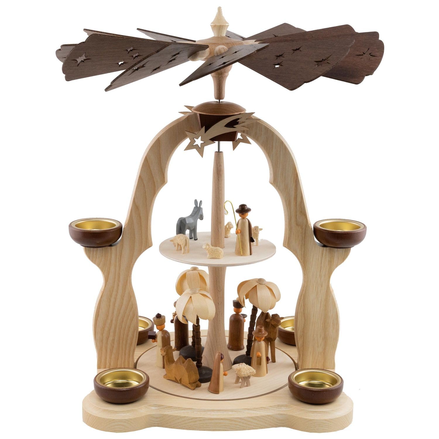 Pyramide de Noël en bois d'Erzgebirge 40cm à 2 étages pour bougies chauffe-plat