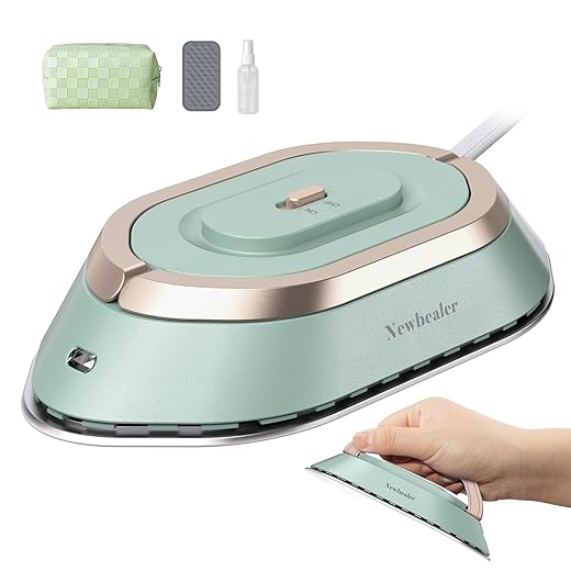 Newbealer Travel Iron with Global Voltage, 100-240V Mini Dry Iron for Clothes (No Steam), Max 300W, 60s Heat Up, 302℉ Non-Stick Ceramic Soleplate, 0.8lbs Ultra-Lightweight (Green)
