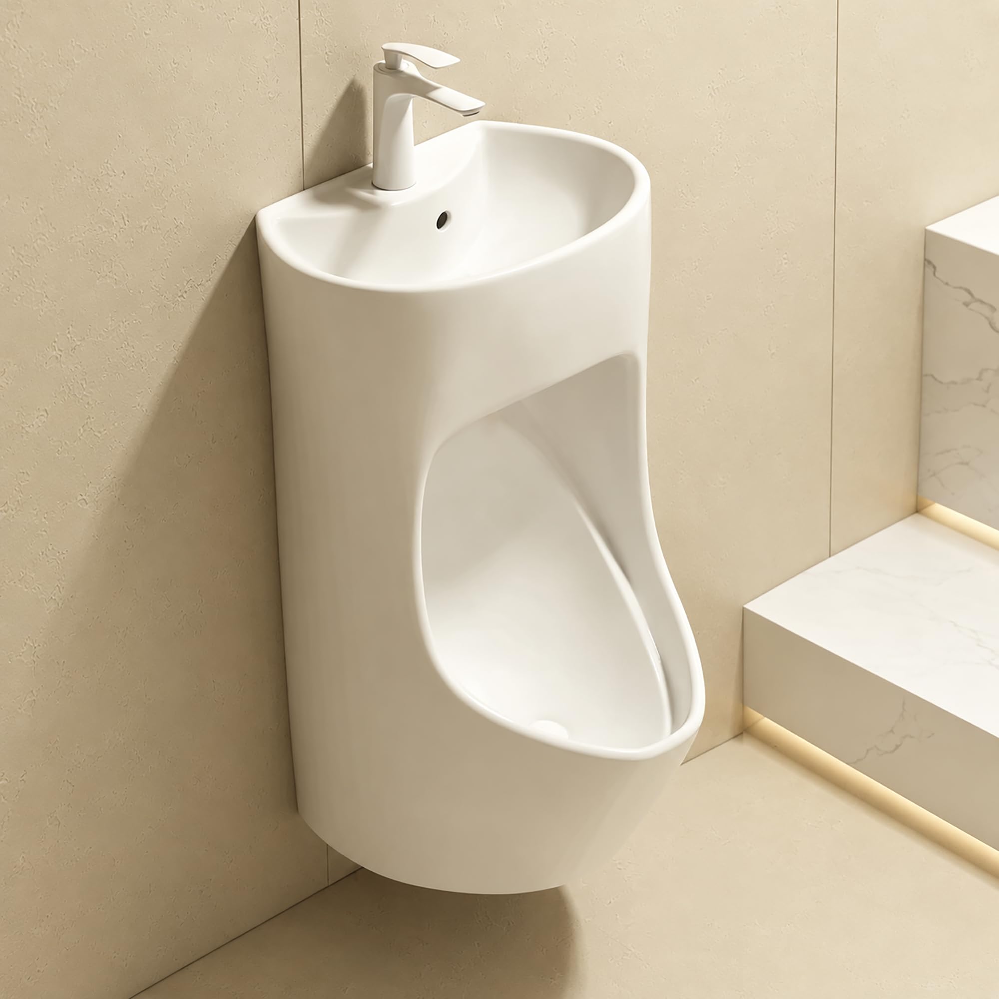 Urinario de Pared para Hombre con Lavabo y Grifo, Diseño Antisalpicaduras