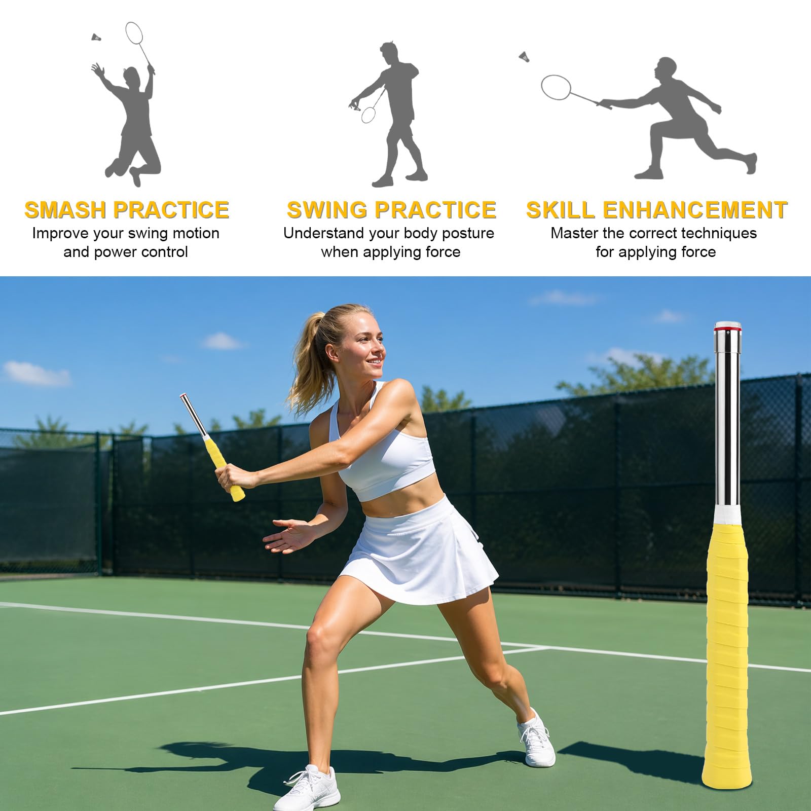 Badminton Entraîneur Puissance, Retour Sonore Badminton Entraîneur Swing avec Résistance Magnétique 33N & Poignée PP Antidérapante pour Une Technique Correcte pour Débutants Pros