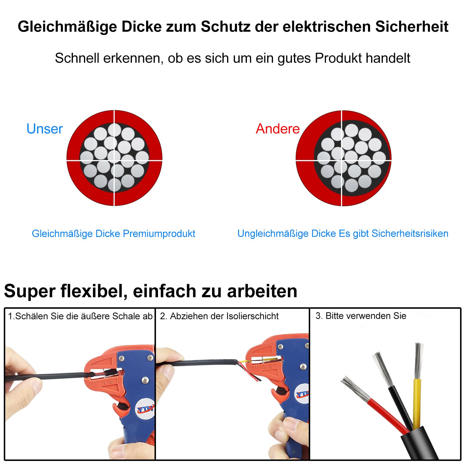 30 m 14AWG 3 x 2,0 mm² kabel elektryczny, 3-żyłowy kabel 5 V/12 V/24 V/300 V, kabel zasilający, ocynkowany kabel miedziany, elastyczny i miękki, niska impedancja, wysoka odporność na temperaturę