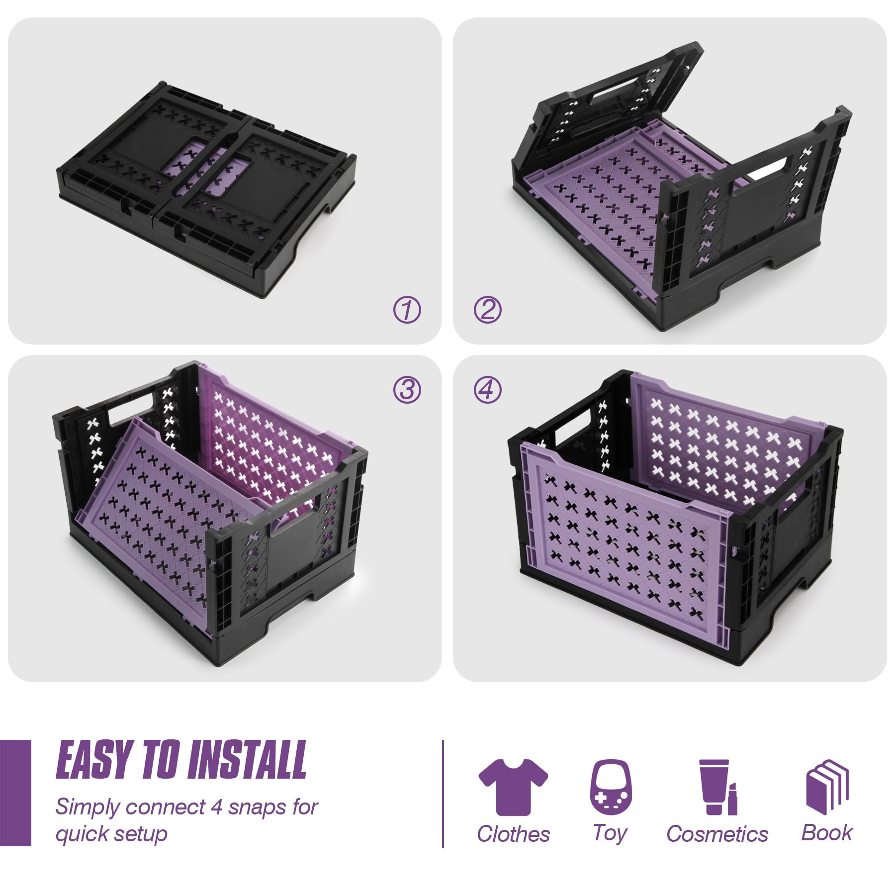 Spesh Caisses Rangement Pliables 24,5 L Cagette Pliante Plastique - Noir