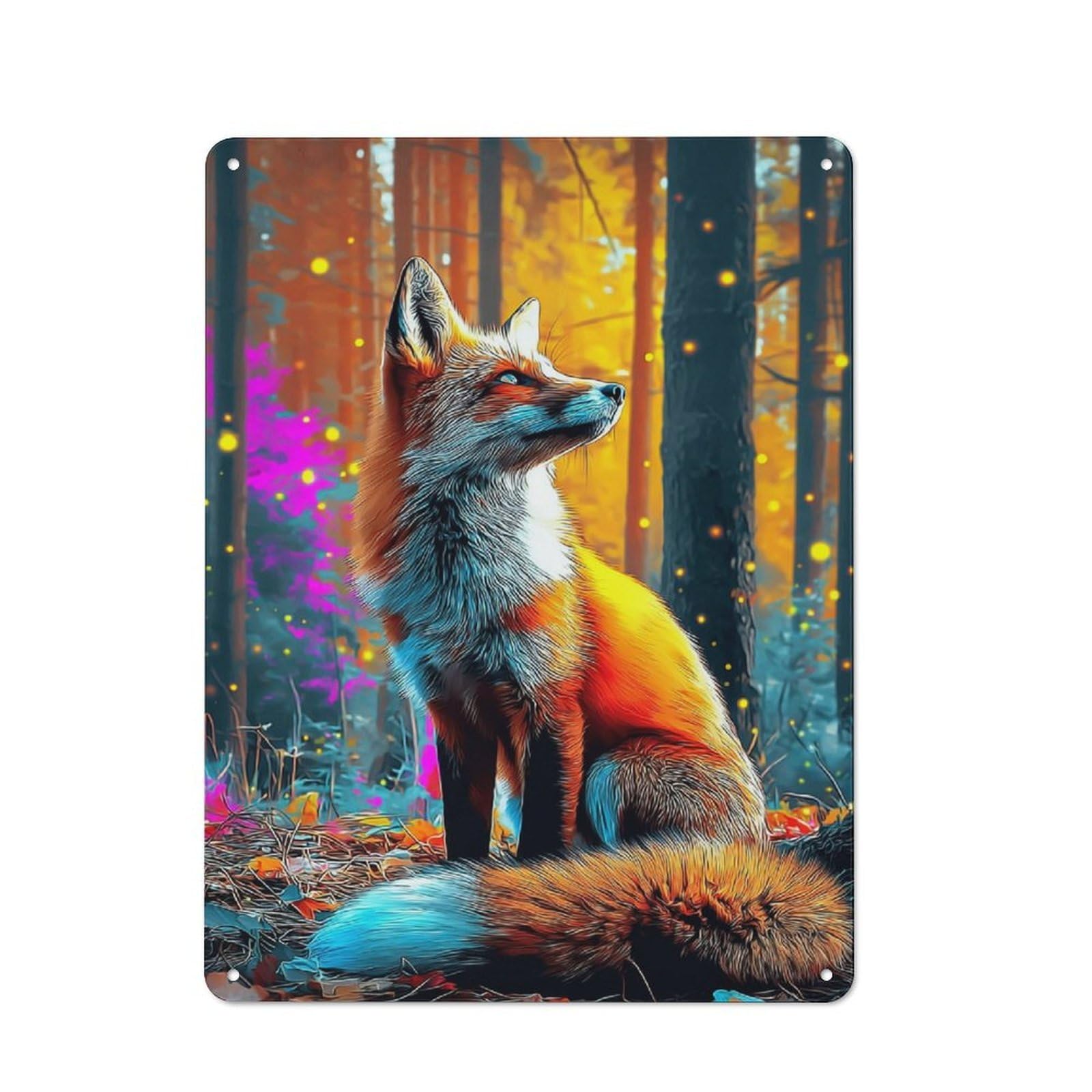 Junmoney Magical Forest Fox -4 Tin Wall Plaque 40X30cm With For Home Office Or Studio, For Home Office Decor Fans