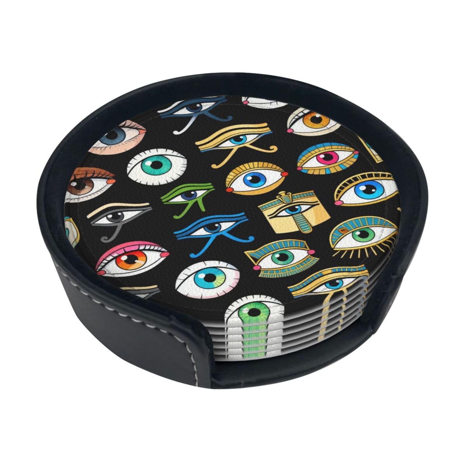 Eye pattern Leather Coasters-Set of 6 with Storage Holder