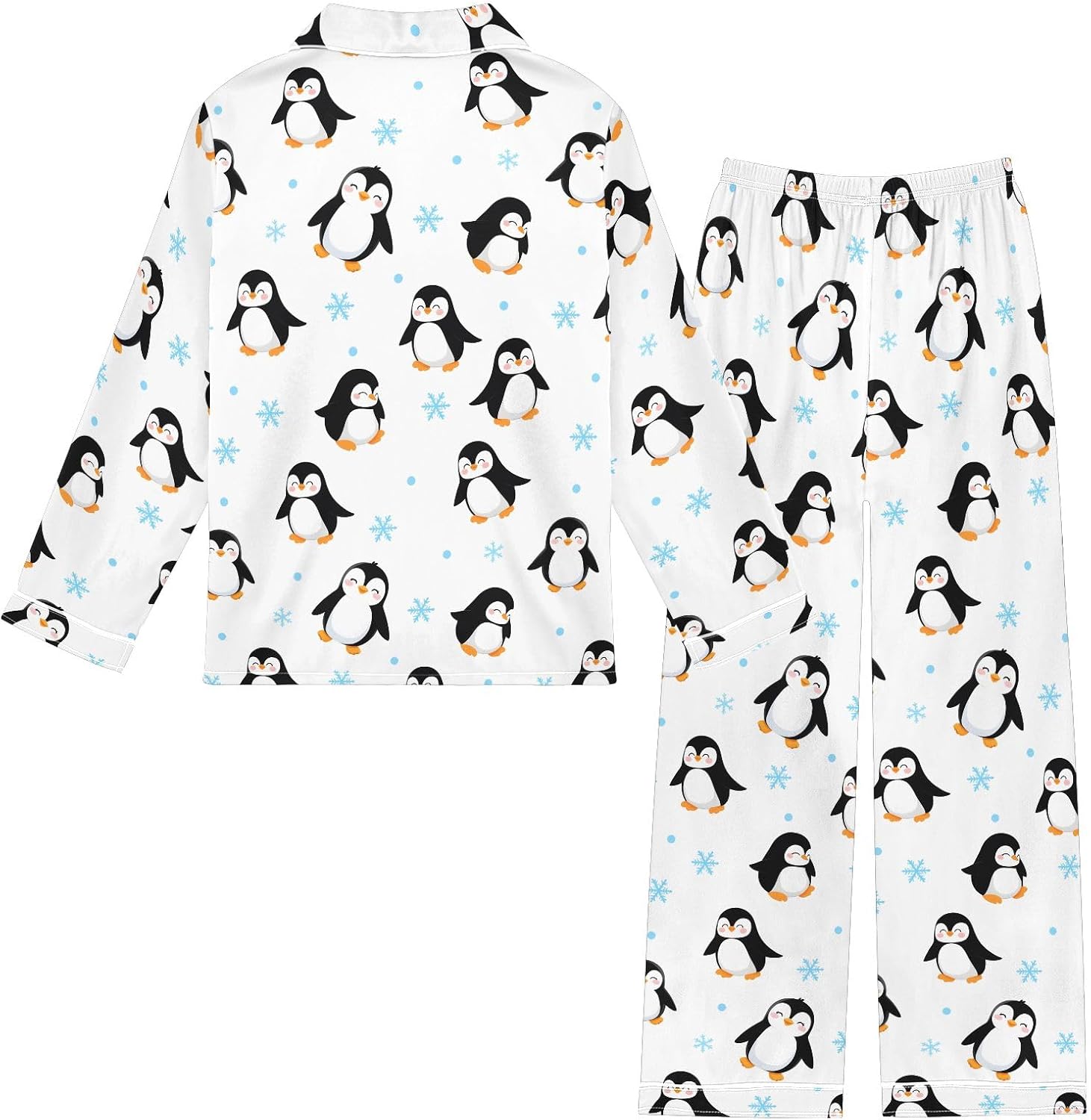 Kids Casual Satin Wear Set Penguin Snowflake Pattern Unisex Relaxed Fit Clothing