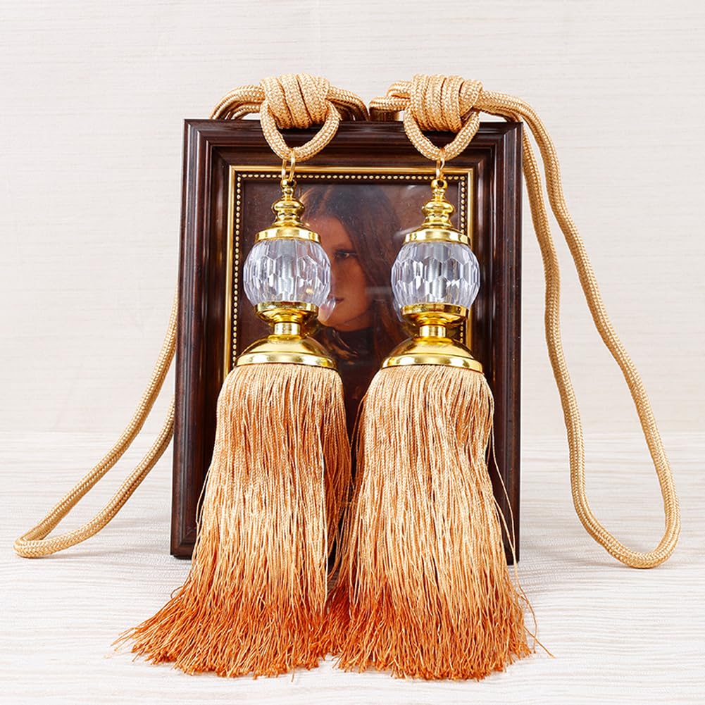 Mumuxiao Girls Orange Curtain Tiebacks Rope Tassel Curtain Holdbacks,1 Pair Luxury Handmade Curtains Clips Curtains Hanger,Decorative Drapery Crystal Holdback Tie Backs (Orange)