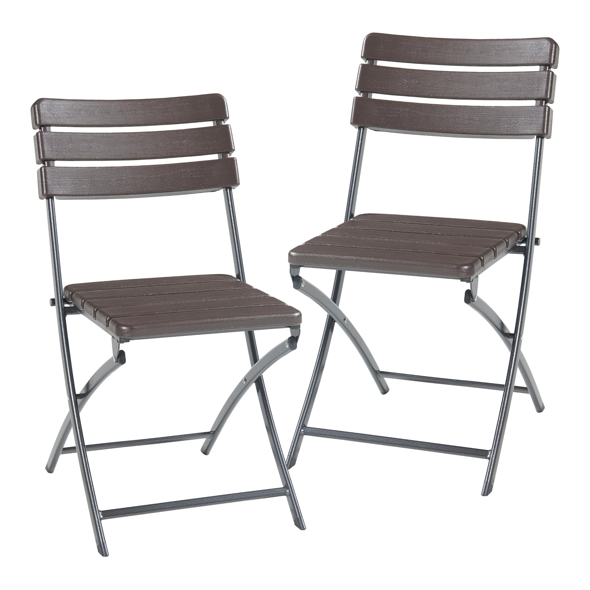 [en.casa] Conjunto de 2 Sillas Camping Jardín Terraza Festivales Interior/Exterior Set Sillas Plegables con Respaldo 4 Patas Robustas Metal y Plástico 81x58x46 cm - Efecto Madera marrón Oscuro