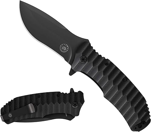 Off-Grid Knives - Rapid Fire Blackout - Cuchillo plegable grande para acampar y EDC hoja criogénica de acero D2 revestimiento de nitruro de titanio
