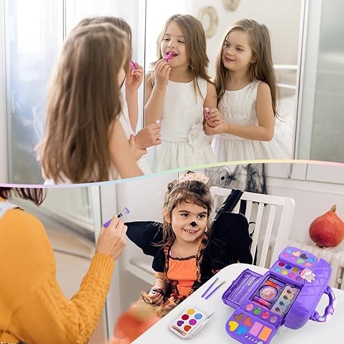Miniatura 7 de Juego de maquillaje 80 en 1 para niños, juegos de maquillaje lavables para niñas, juguetes de simulación para disfrazarse con estuche de juguetes,