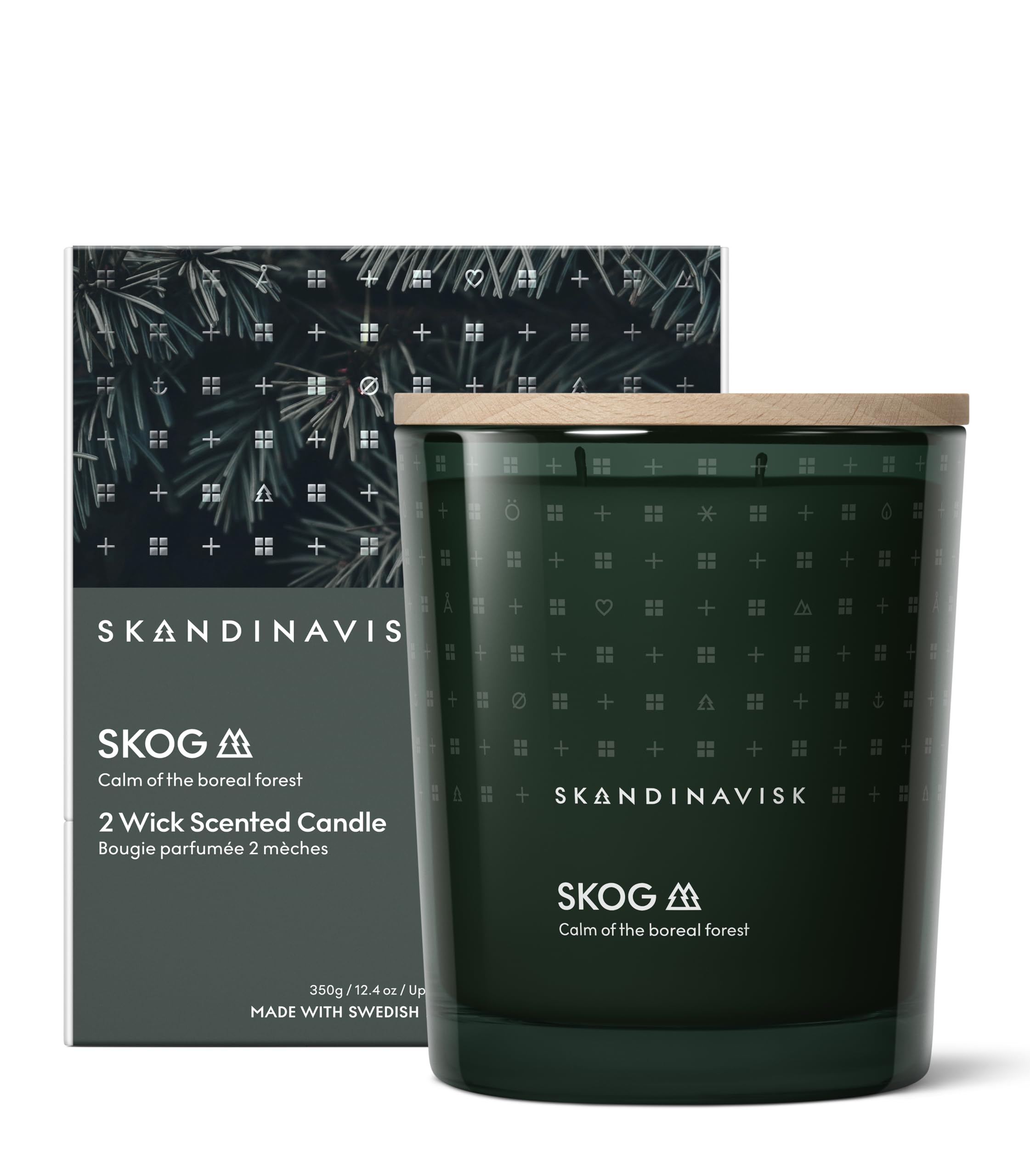 Skandinavisk Skog 'Forest' Vela perfumada con 2 mechas, edición especial, notas aromáticas: agujas de pino y conos de abeto, savia de abedul y lirio de los valles, fórmula vegana, 350 g