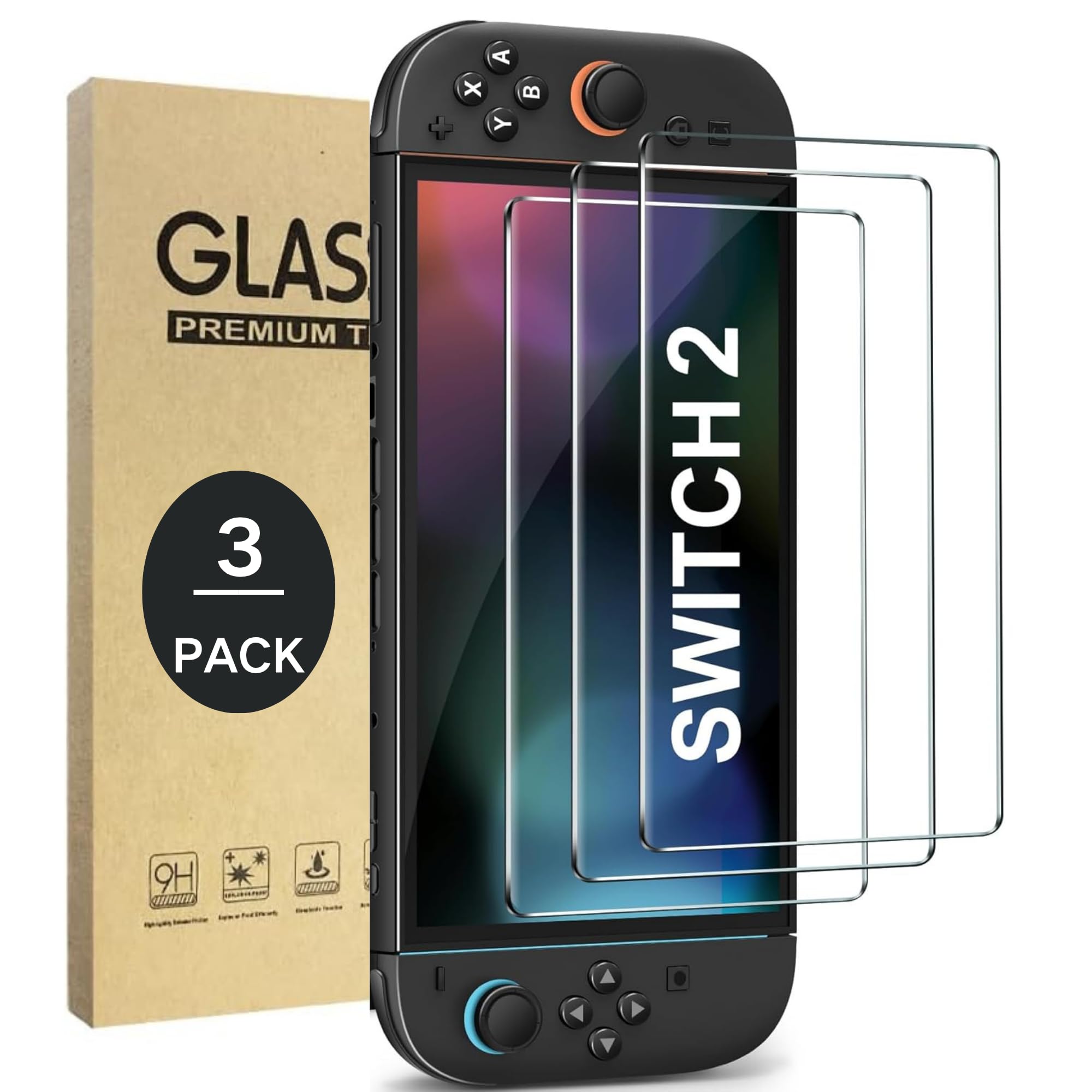 FurttBlem 3-Pack Screen Protector Tempered Glass for Nintendo Switch 2 Model 2025 7.9-Inch,Transparent HD Clear Anti-Scratch Screen Protector for Nintendo Switch 2,Bubble Free,Easy to Install