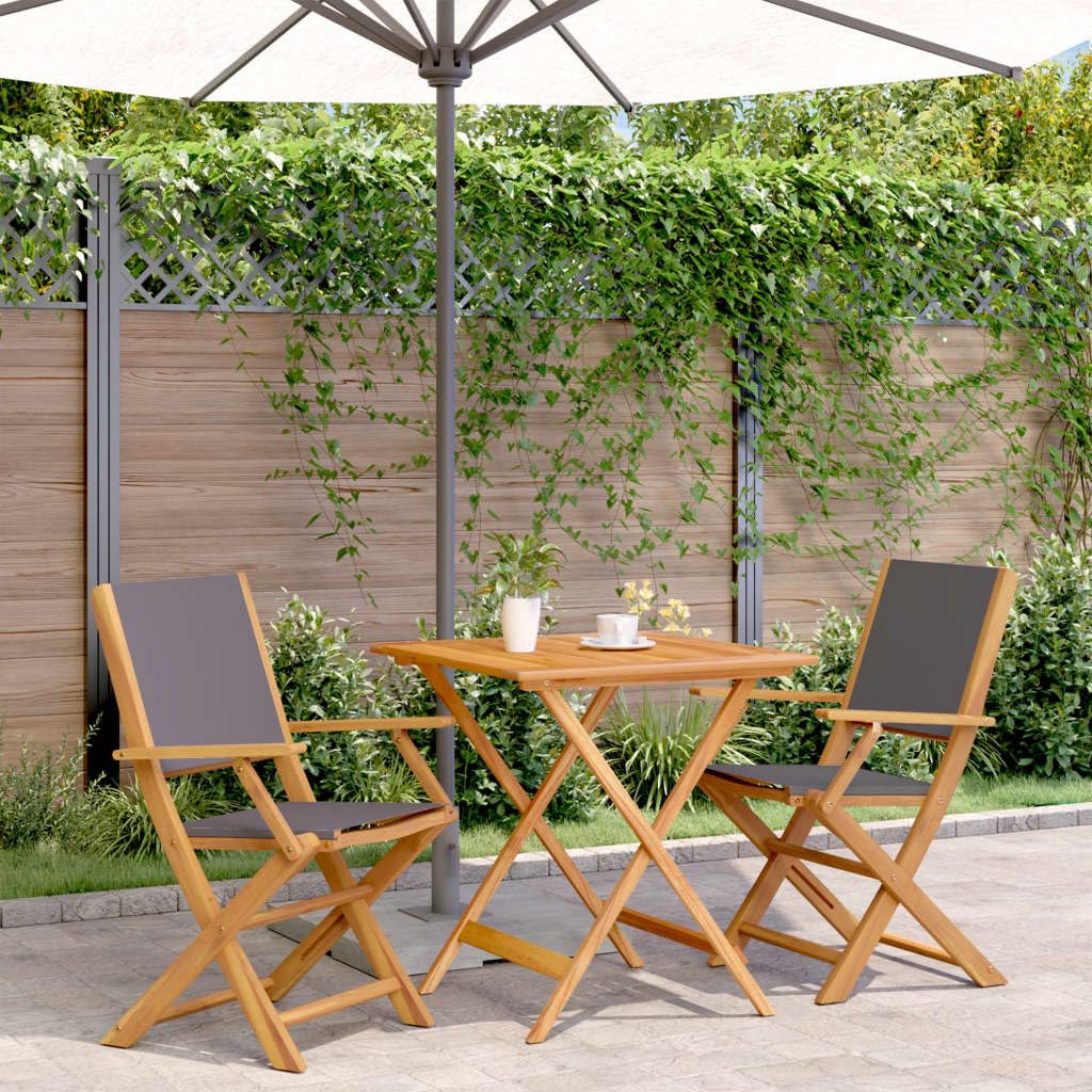 Set da Bistrot 3pz Antracite in Tessuto e Legno Massello,Set Bistrò Veranda,Set Bistrot da Esterno,Set Bistrot da Balcone-3281881
