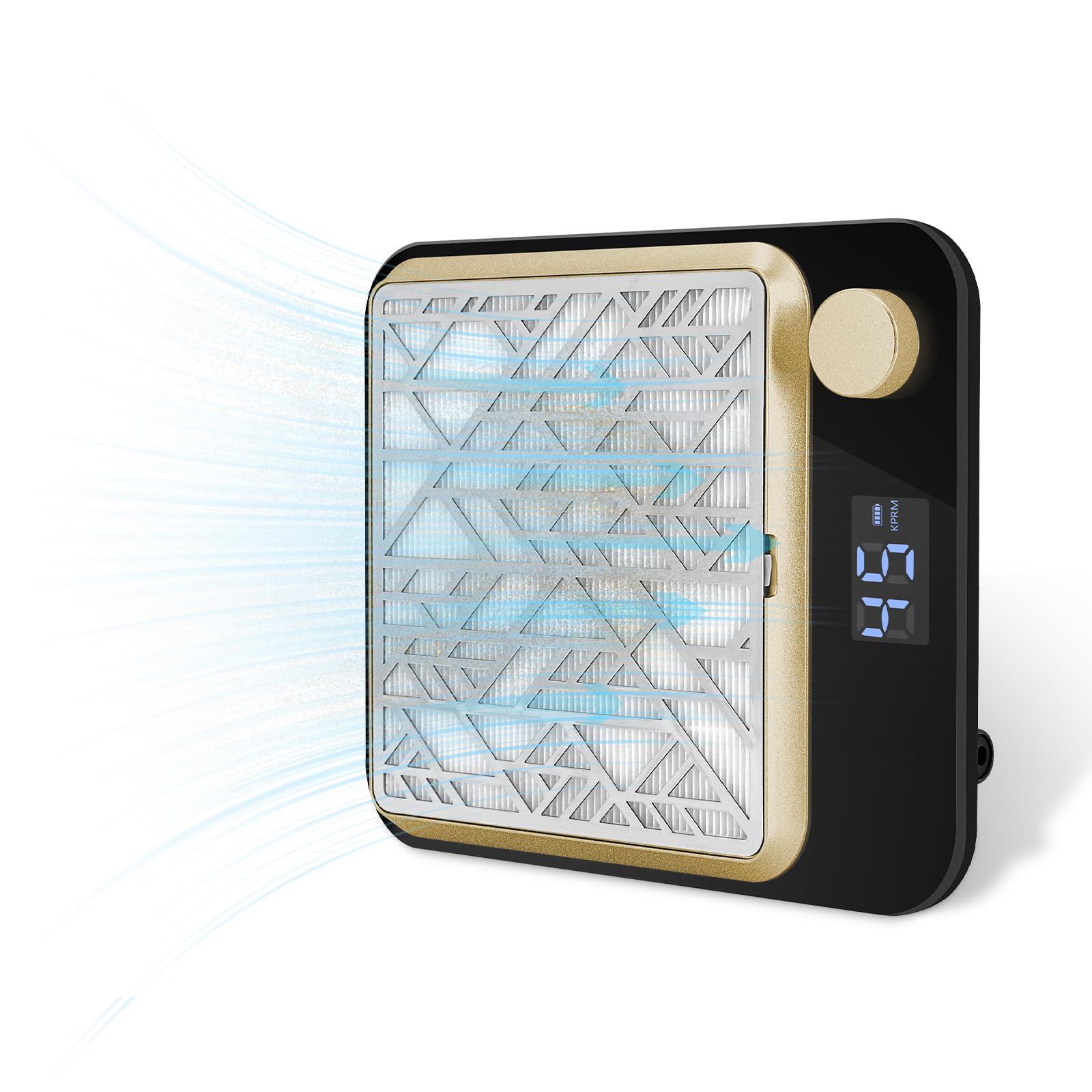 Aspirador de uñas de manicura recargable, colector de polvo de manicura de succión ajustable, aspirador de uñas profesional con filtros reutilizables y pantalla LED (negro)