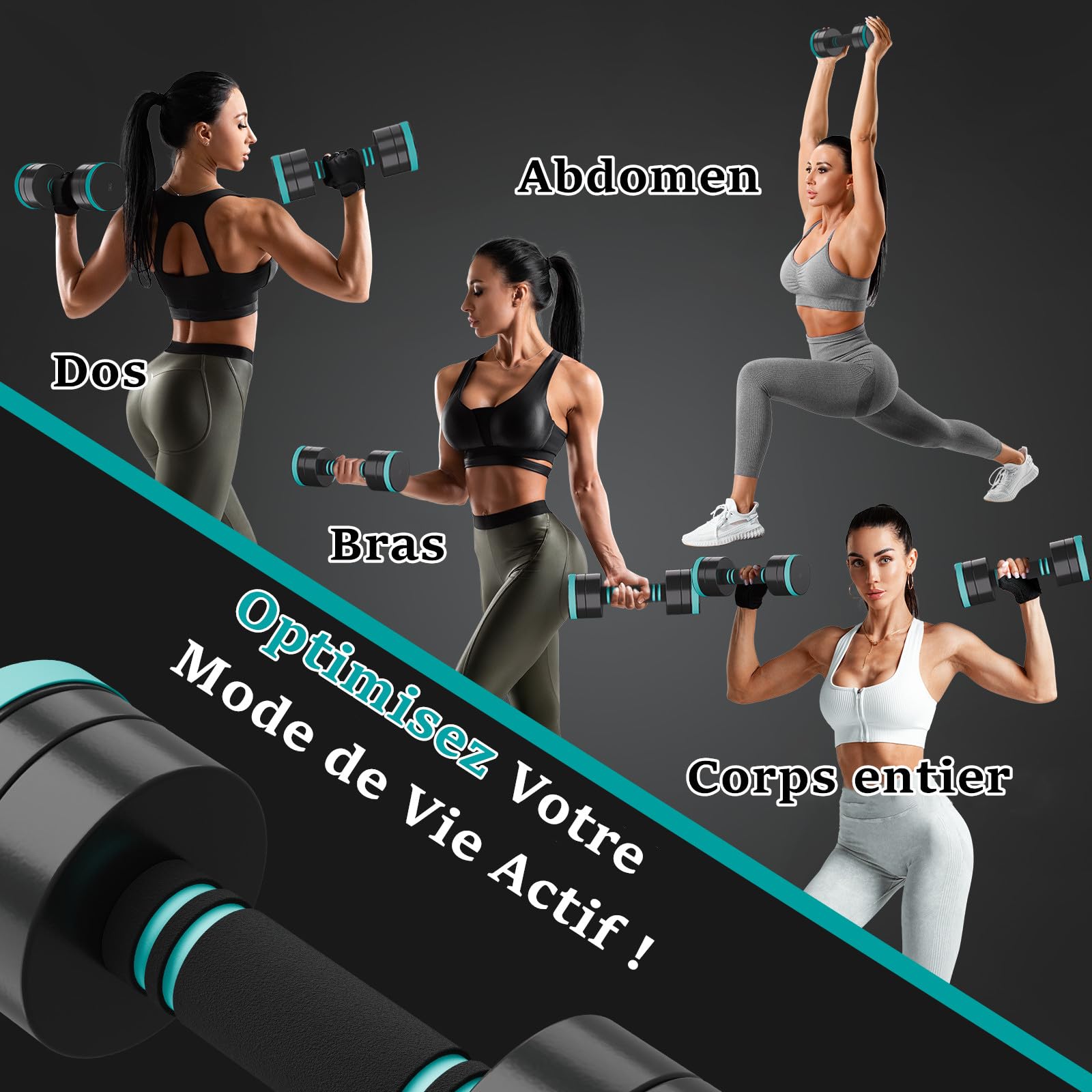 Dripex Haltères Musculation Réglables Compacts en Acier 2,5kg - 30kg