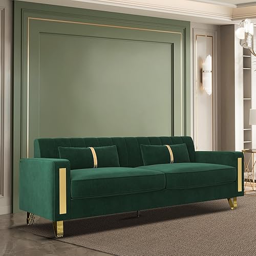 Miniatura 9 de Sofá biplaza de terciopelo moderno de mediados de siglo de 86 pulgadas, cojín de asiento ancho y grueso, sofá biplaza de 2 plazas con 2 almohadas