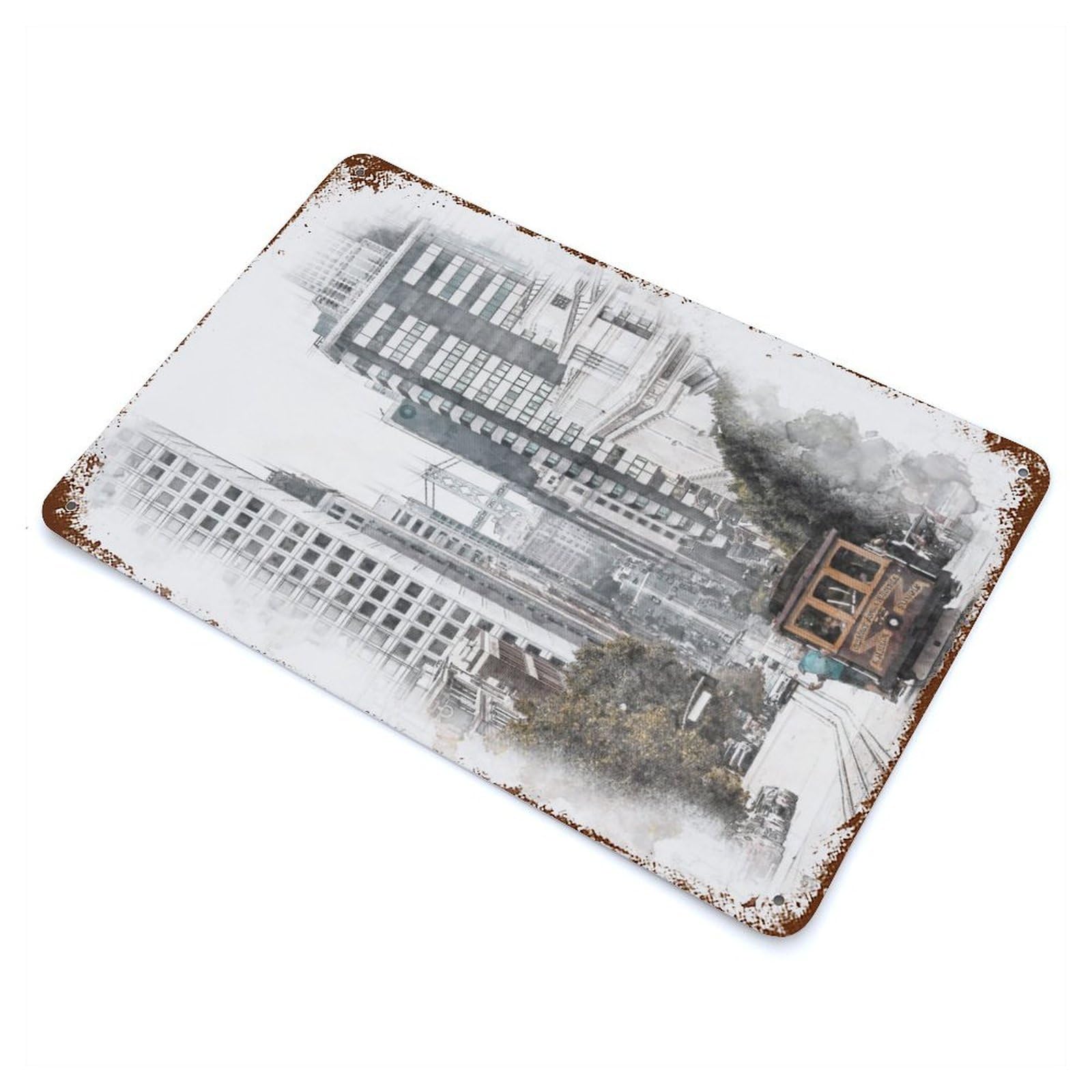 Weathered Tin Sign with San Francisco Cable Car Design 11.8"x7.9", for Basement, Hobby Room And Garage Decor, Industrial Home Decor