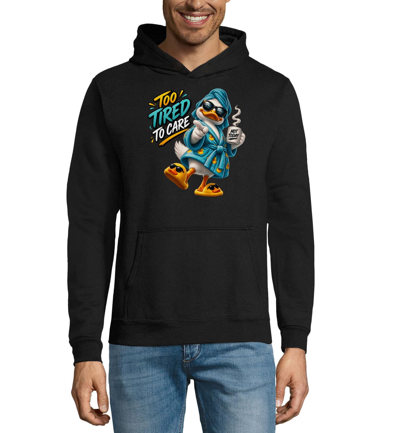 Zabawna kaczka relaks z postawą unisex mieszanka bawełny bluza z kapturem bluza z kapturem czarna