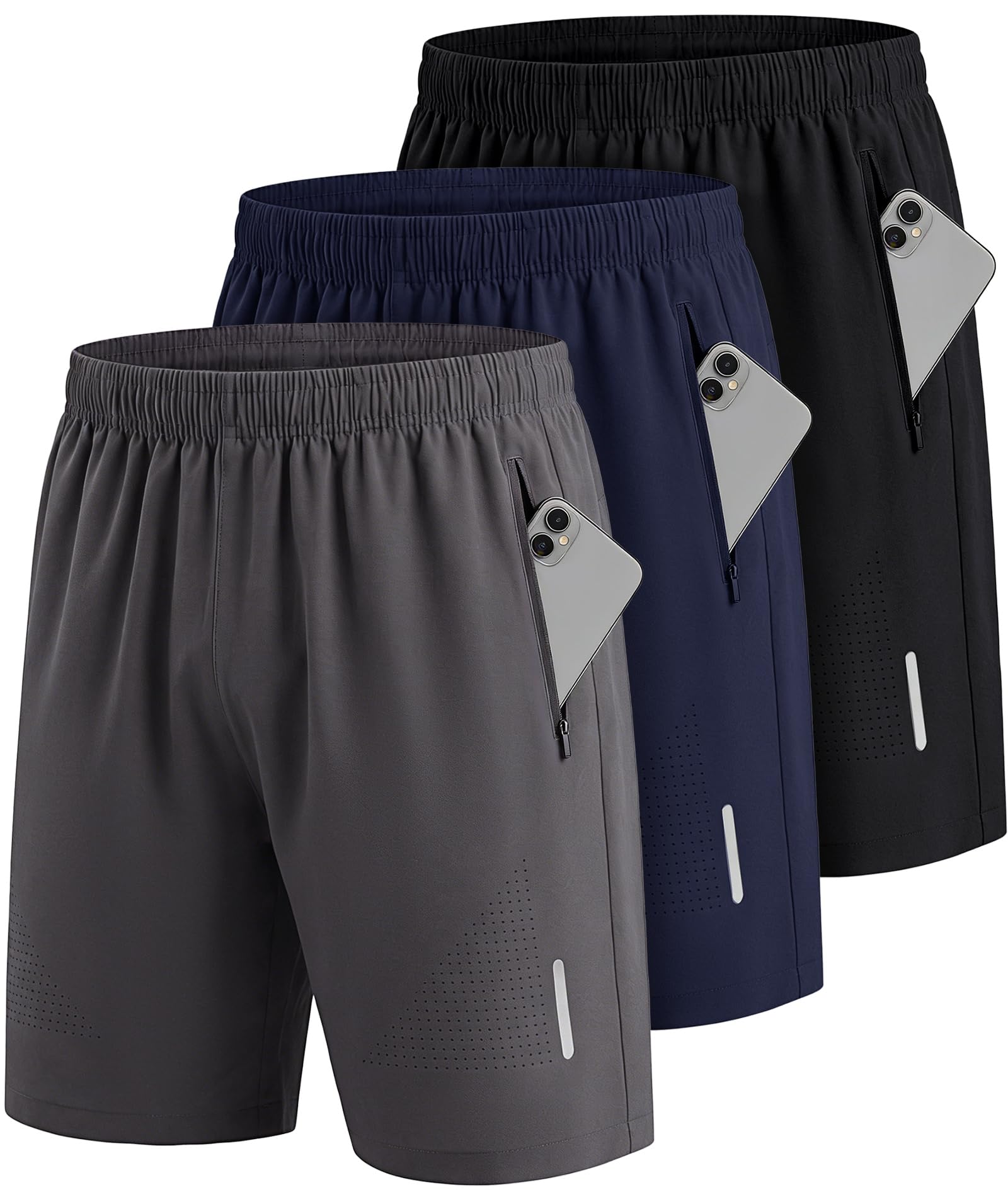 UUMIAER Sporthose Herren Kurz Schnell Trocknend mit Reisverschlusstaschen Sport Shorts Kurze Hosen Geeignet für Verschiedene Freizeit und Sport Gelegenheiten