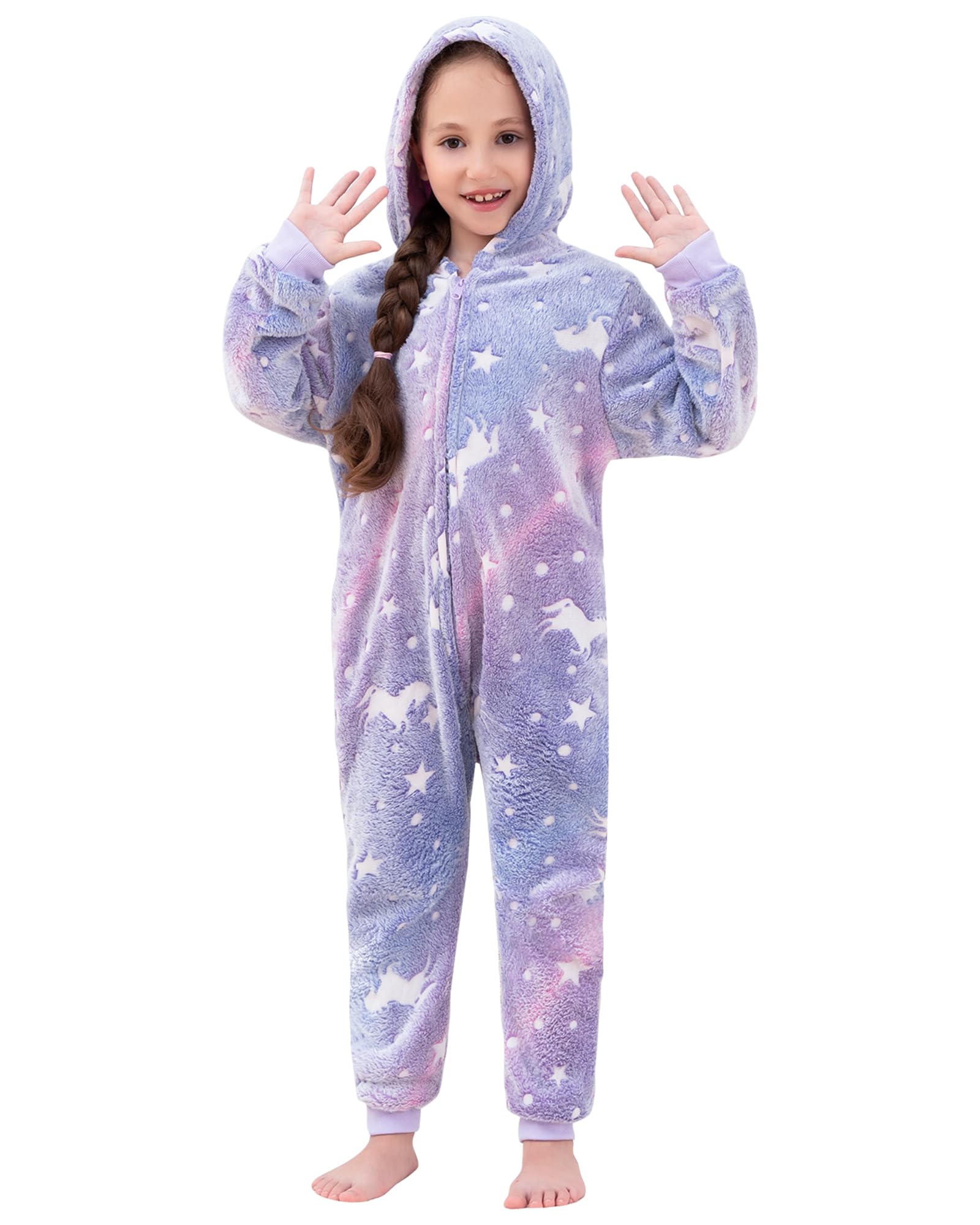 KAKU NANU Pijama para niñas de 2 a 10 años | Pijama de Felpa fosforescente con Capucha | Cremallera y Bolsillos | Regalo Ideal