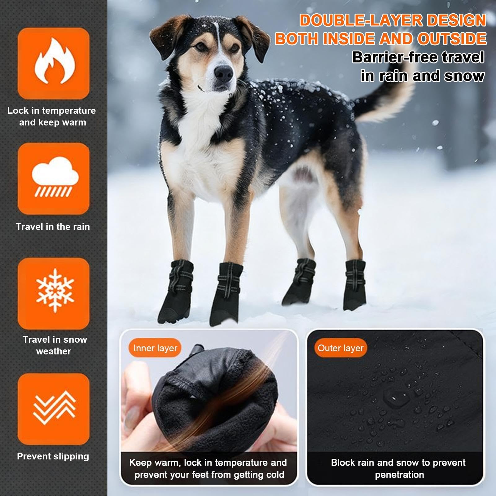 Scarpe per cani | 4 pezzi antiscivolo per animali domestici – protezione anti-leccare antiscivolo per animali domestici, per escursioni, passeggiate, , pioggia, inverno, neve