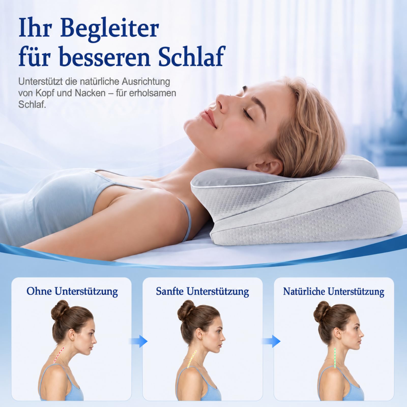 Nackenstützkissen Memory Schaum Ergonomisches Kopfkissen für Seitenschläfer Orthopädisches Schlafkissen zur Nackenentlastung mit 2 Höhen & atmungsaktivem Öko-Tex Bezug