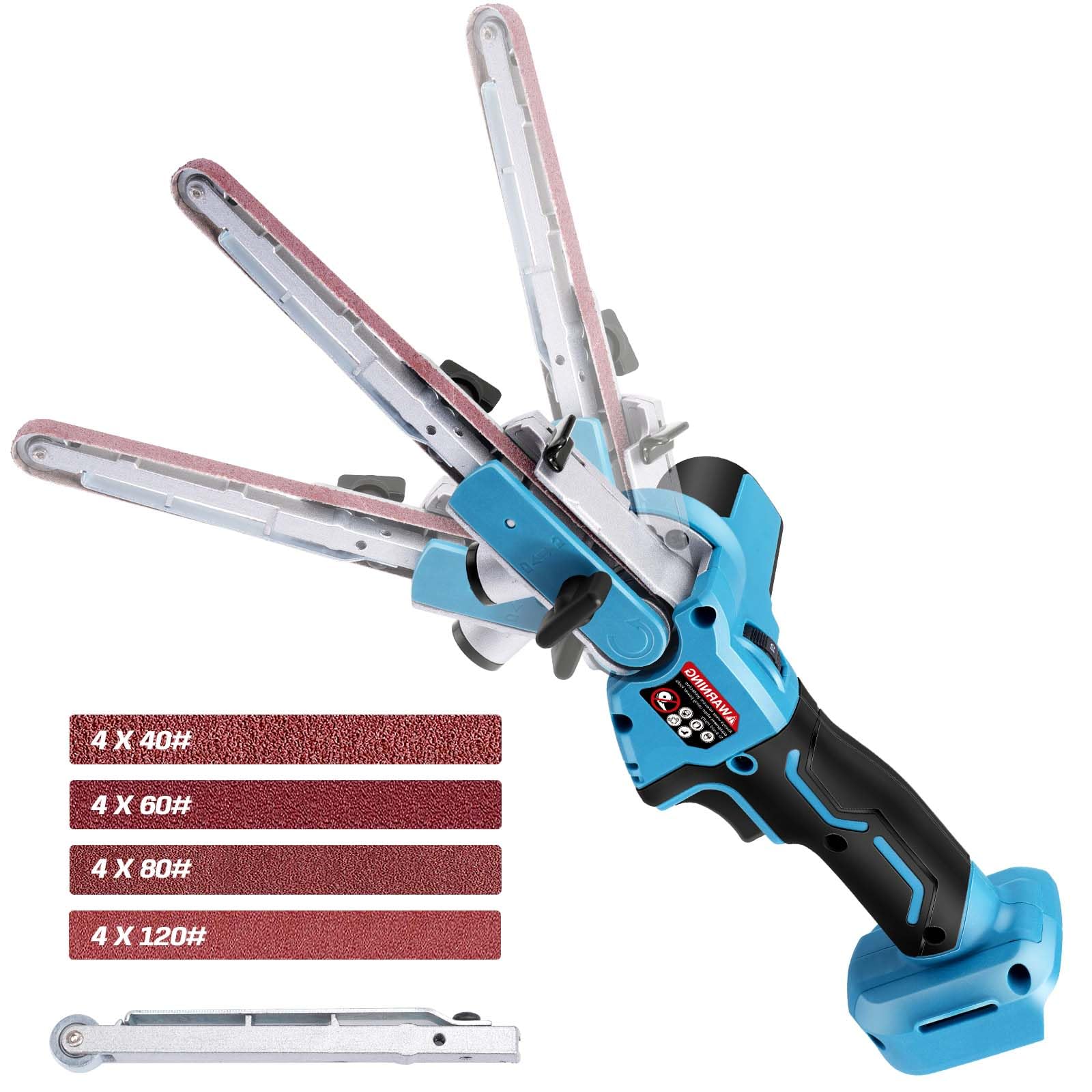 Cordless Belt Sander Compatible with Makita 18V Battery, Brushless Detail Sander with 6 Speeds, 3/8'' & 1/2'' Sanding Arms and 16 Sanding Belts(40/60/80/120#) for Wood, Metal and Plastic (Tool Only)