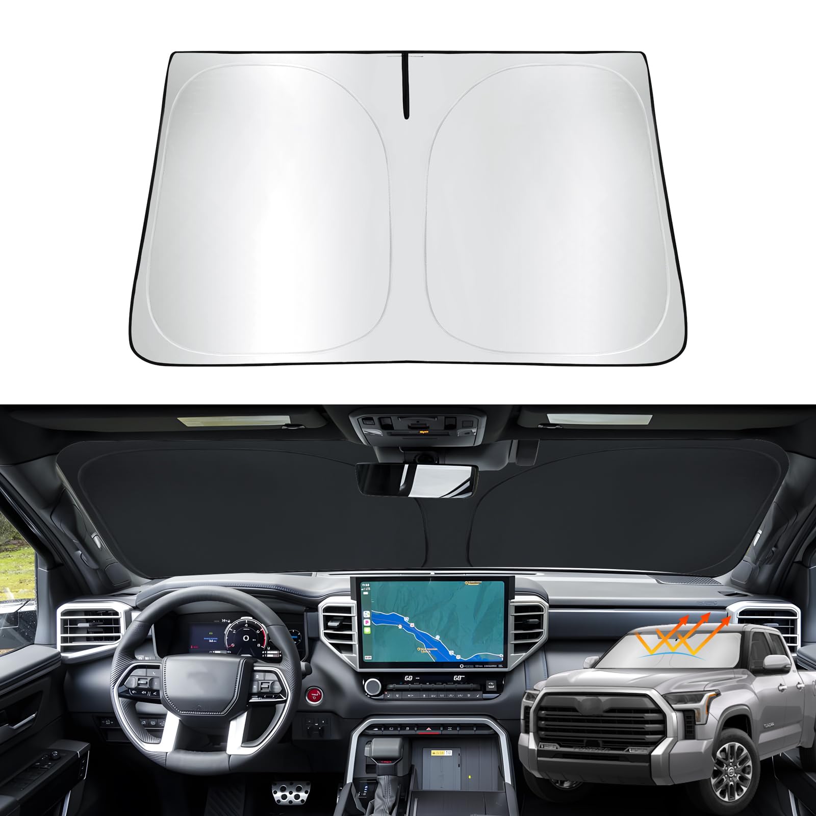 ASZSK Windshield Sunshade for Toyota Tundra 2022-2025,Retractable Front Window Sun Shade Block UV Sun Visor Tundra 2025 2024 2023 Accessories