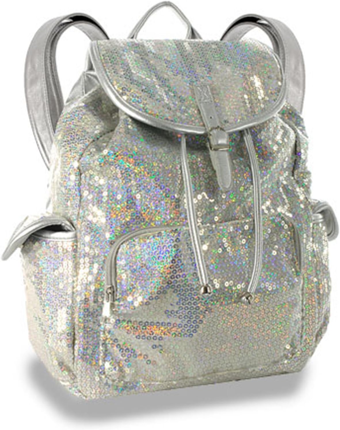 Iridescent Glittery Sequined Large Drawstring Backpack