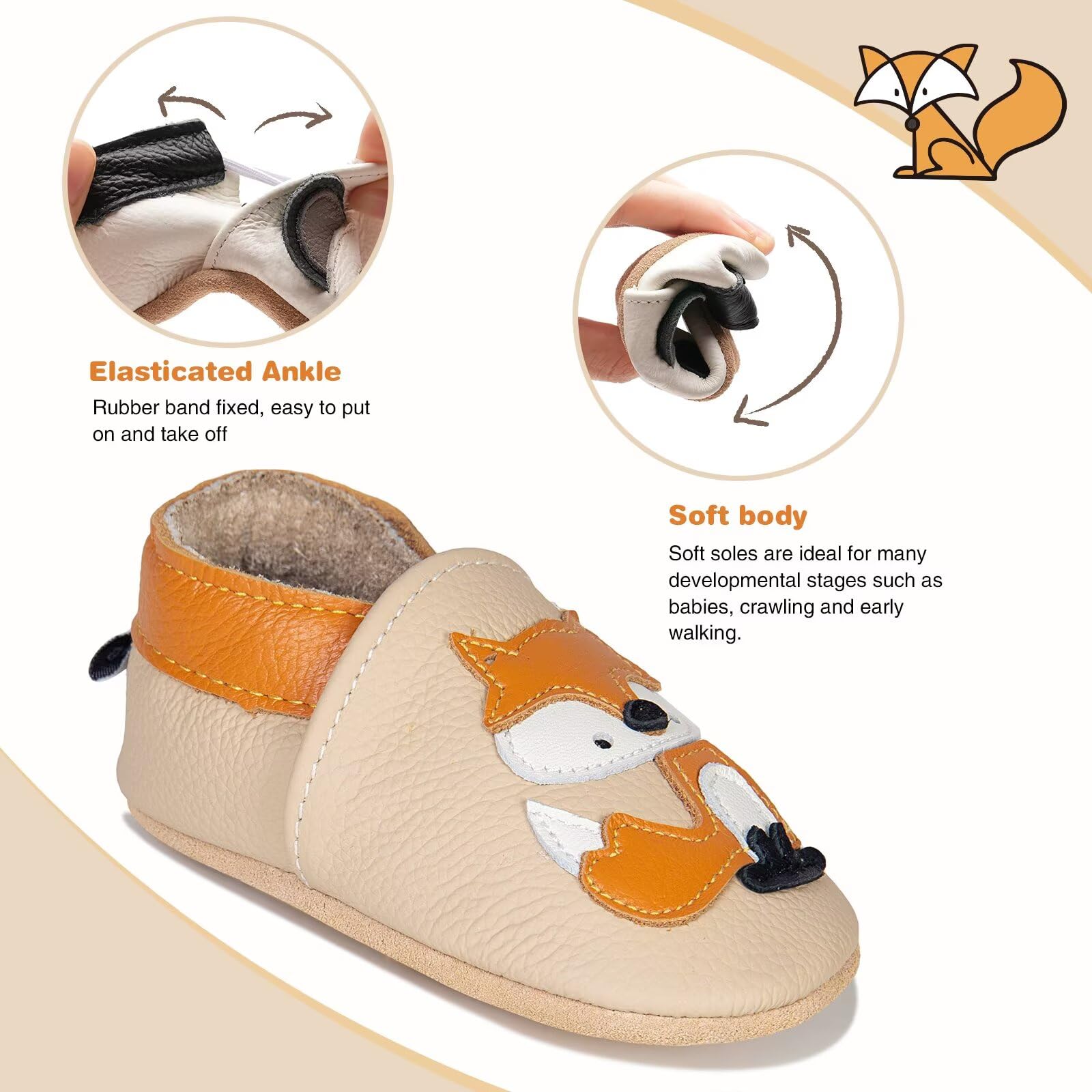 HMIYA Chaussures Cuir Souple Bébé Chaussons Premiers Pas Bebe pour Garçon Fille Nourrisson Efant - 4