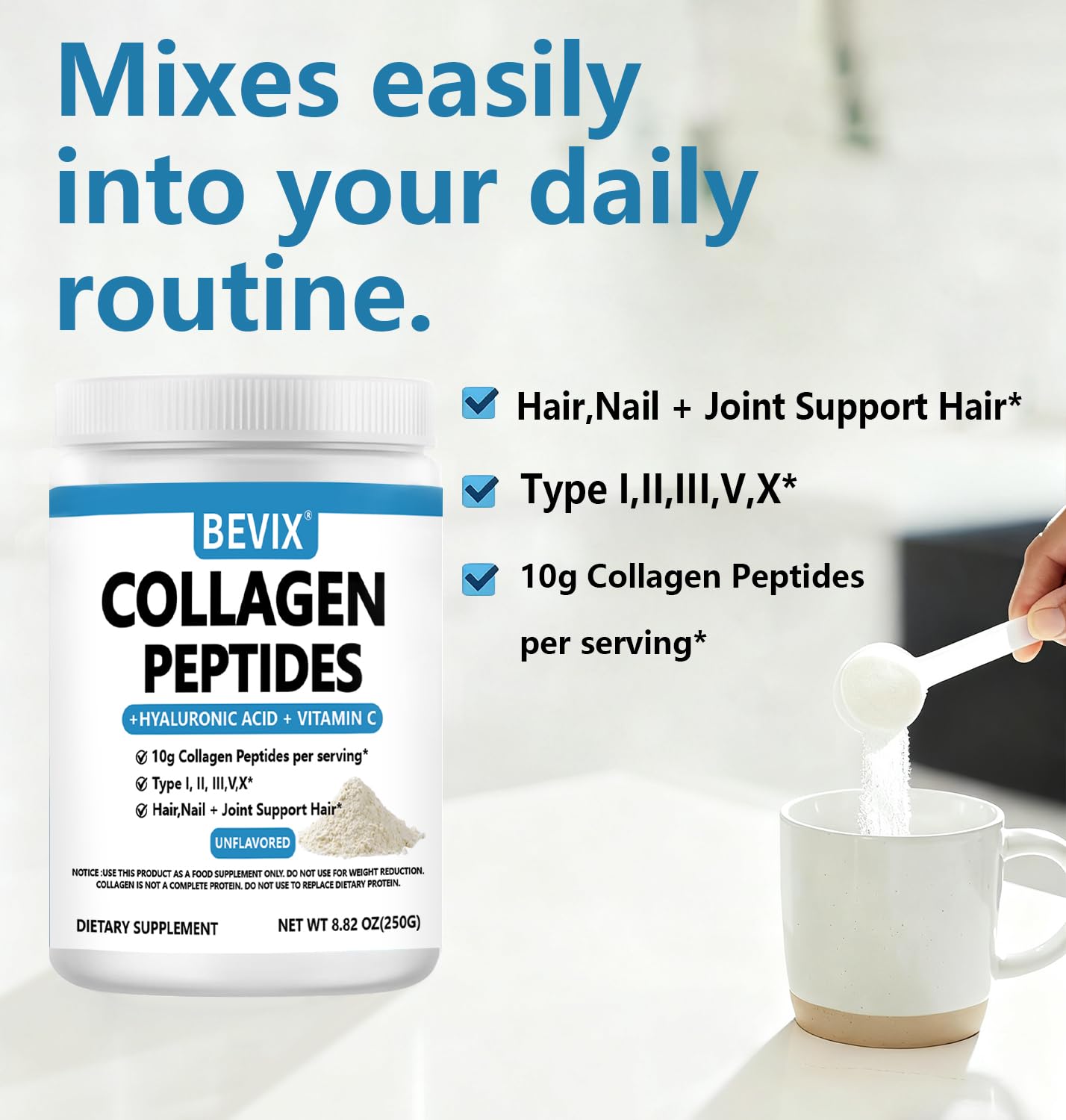 Collagen Peptides Powder Advanced I, II, III, V, X Substitute — Amazon image 4