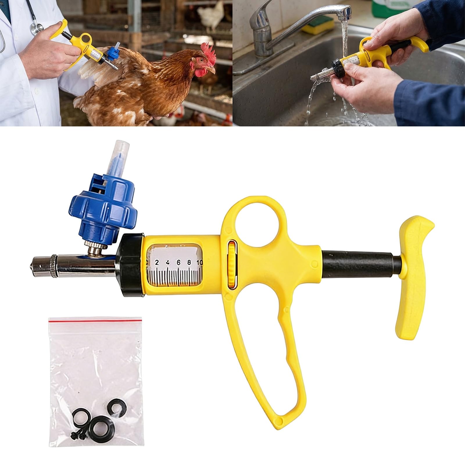 Siringhe professionali per pollame a dose continua Impugnatura ergonomica Siringhe per bestiame ad alta precisione Iniettori multiuso per pollame