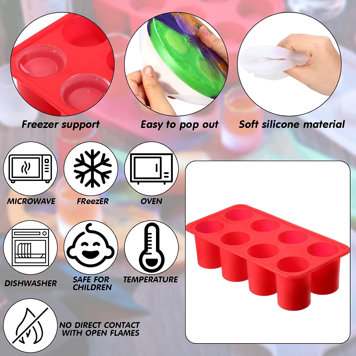 8-Cavity Resin Shot Glass Molds Silicone, 2 Pieces Shot Glass Serving Tray Mould for Resin, 8-Hole Silicone Wine Glass Mould and Wine Glass Holder Silicone Flight Paddle Mould