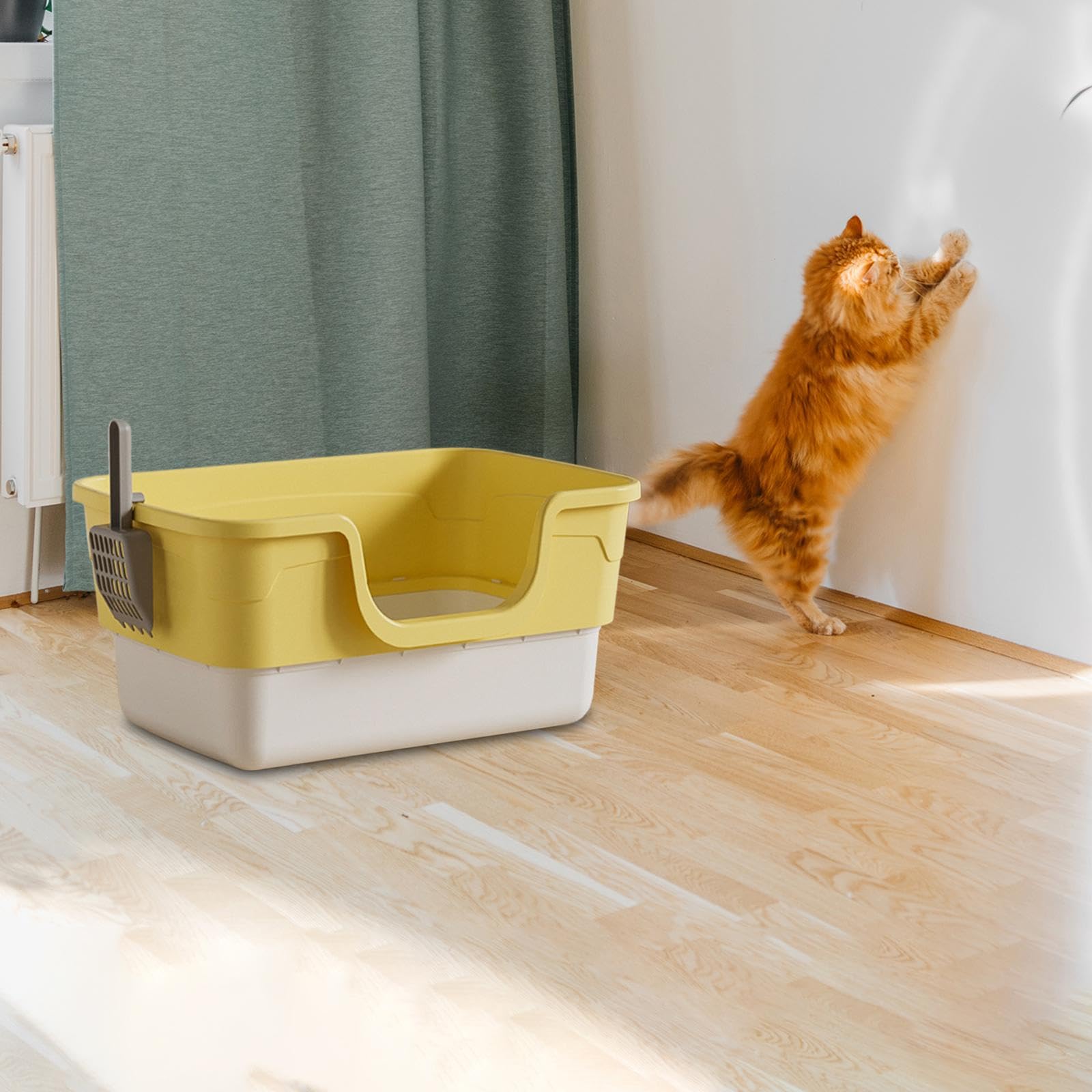 Katzentoilette Hochwandiges Katzenstreu Tablett mit Offenem Design Und Niedrigem Einstieg Katzen Toilette Schale Zur Leichten Reinigung für Katzenhalt, Gelb