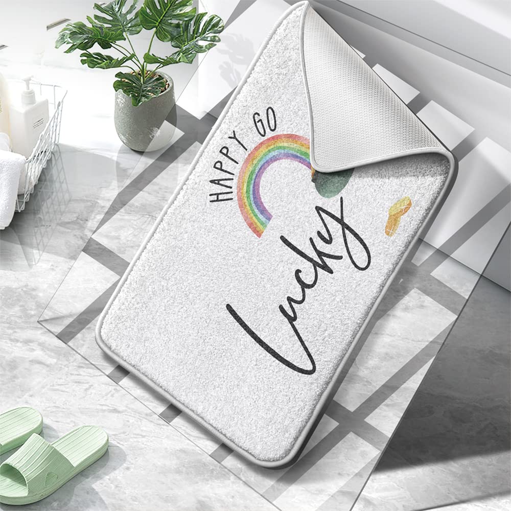 Bathroom Rug Bath Rugs St. Patrick's Day Happy go Lucky Decor Non-Slip Design Bath Mat Microfiber Thick Shaggy Water Absorbent Soft Machine Washable Floor Mat Bathroom Rugs for Bathroom Shower
