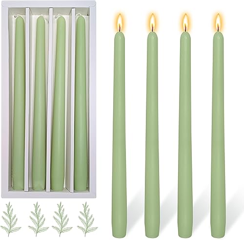 Velas cónicas aromáticas de color verde salvia, velas cónicas aromáticas, de larga fragancia, sin humo, sin goteo, velas de cena de colores para