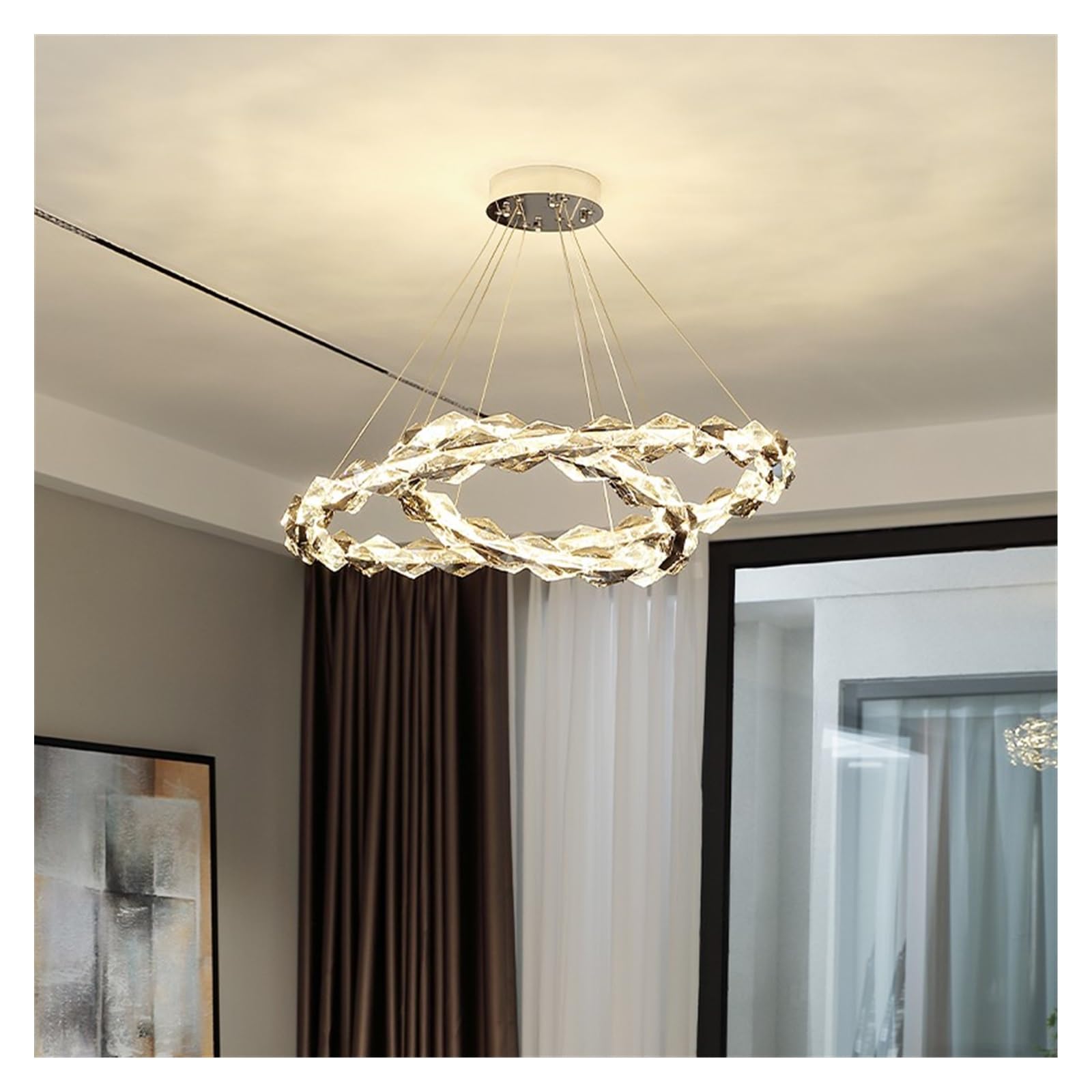 Nowoczesne kryształowe lampy wiszące do salonu, postmodernistyczny minimalistyczny żyrandol do jadalni, restauracji i sypialni (2 koła 60 cm)