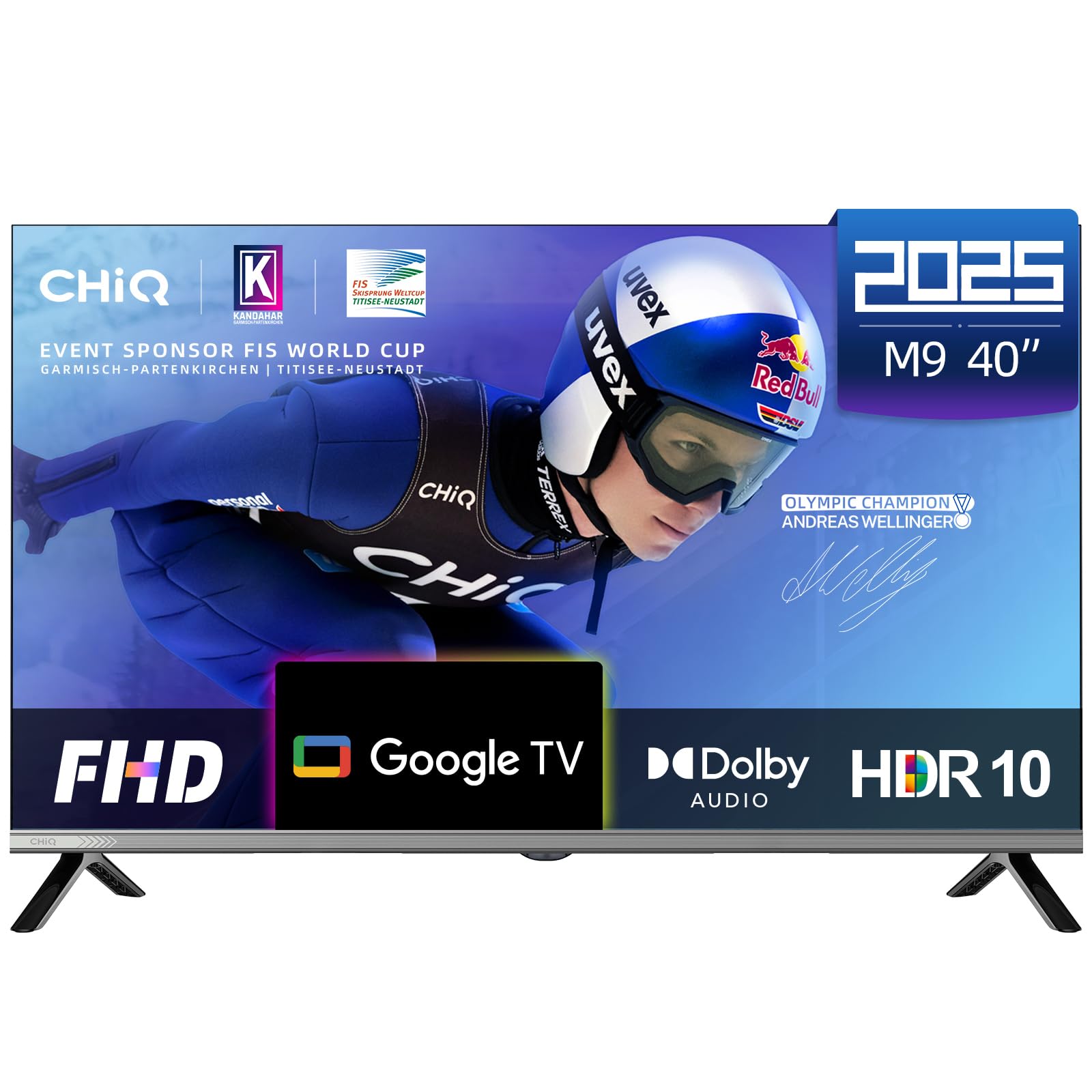CHiQ L40M9G Smart TV de 40 Pulgadas (100 cm), HDR10, Google TV, Asistente de Google, Tuner Triple DVB-C/T/T2/S/S2, Dolby Audio