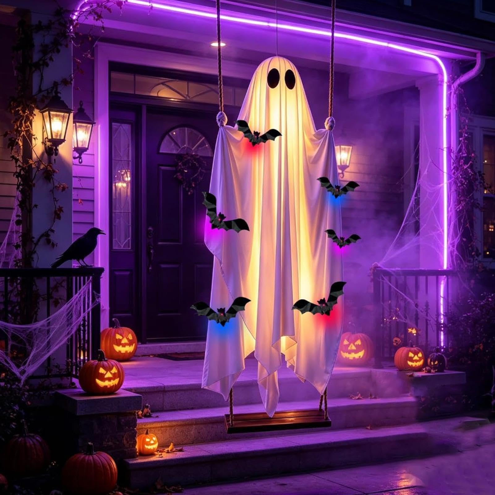 Decorazione Fantasma Halloween Ornamento Bambola Spaventosa Fluttuante per | Con a Filo, Luminoso e Decorazione Fantasma Dondolante Per Interno Giardino Recinzione Cortile Casa Stregata