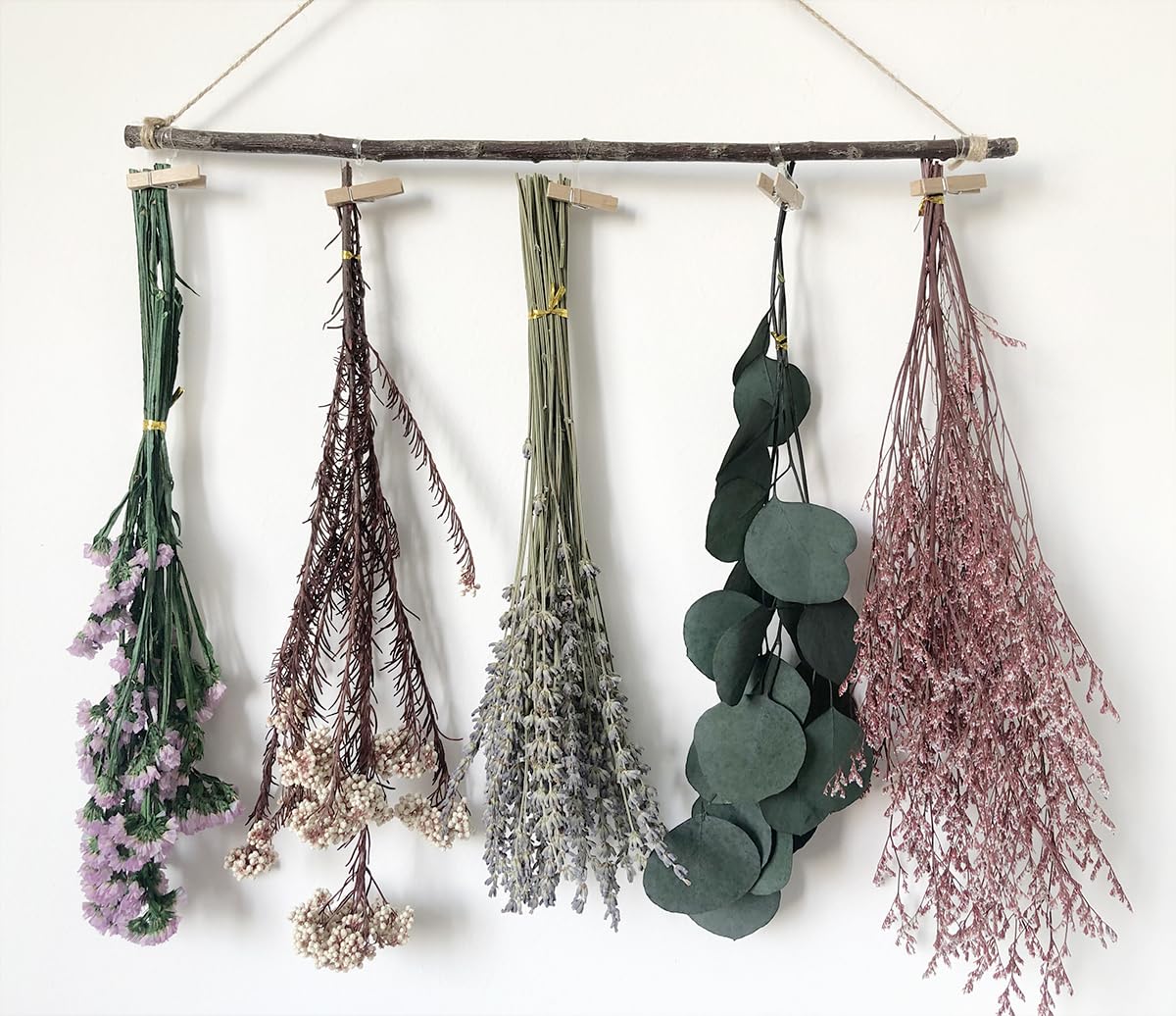 DongArts Natural Dried Flower Rack, Dried Flower Wall Hanging for Boho Farmhouse Wall Decor, Eucalyptus Dried Herb Rack, Greenery Hanging Plants for