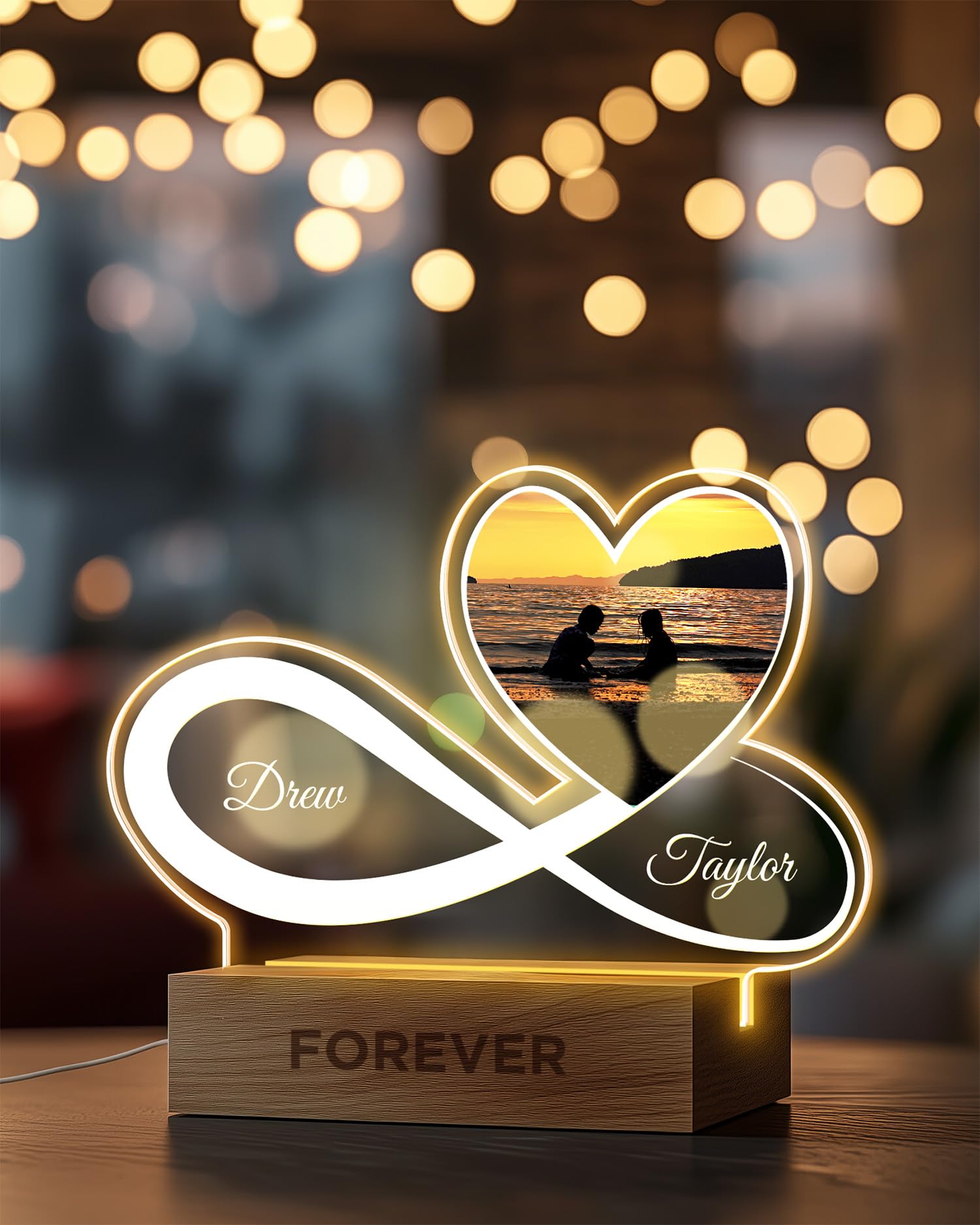 Lampe Personnalisée Coeur Avec Photo - Veilleuse LED 22x15 Cm - Cadeau Romantique Saint Valentin