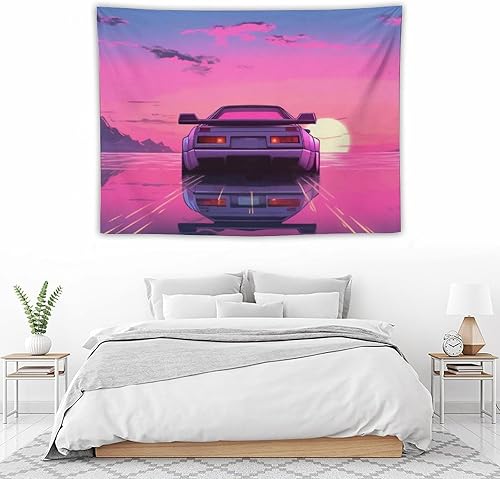Miniatura 5 de PailailaiNest Tapiz de arte de pared Retrowave Vaporwave Synthwave rosa atardecer Jdm para decoración de pared para dormitorio, hogar, decoración de