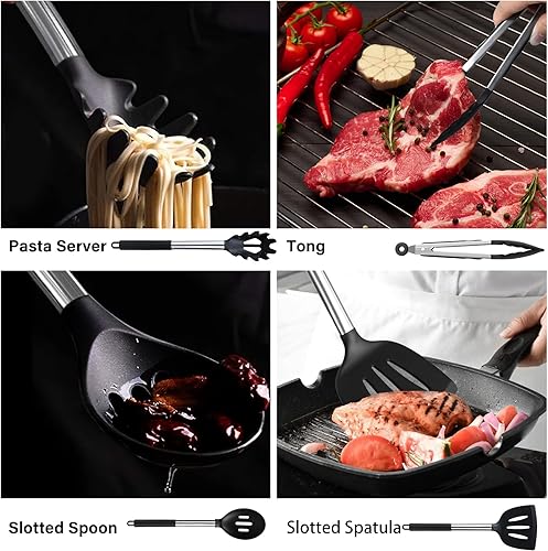 Miniatura 2 de KSENDALO Juego de 26 utensilios de cocina de silicona, resistentes al calor, espátulas, cucharas, batidores, pinzas, no tóxicos, juego de